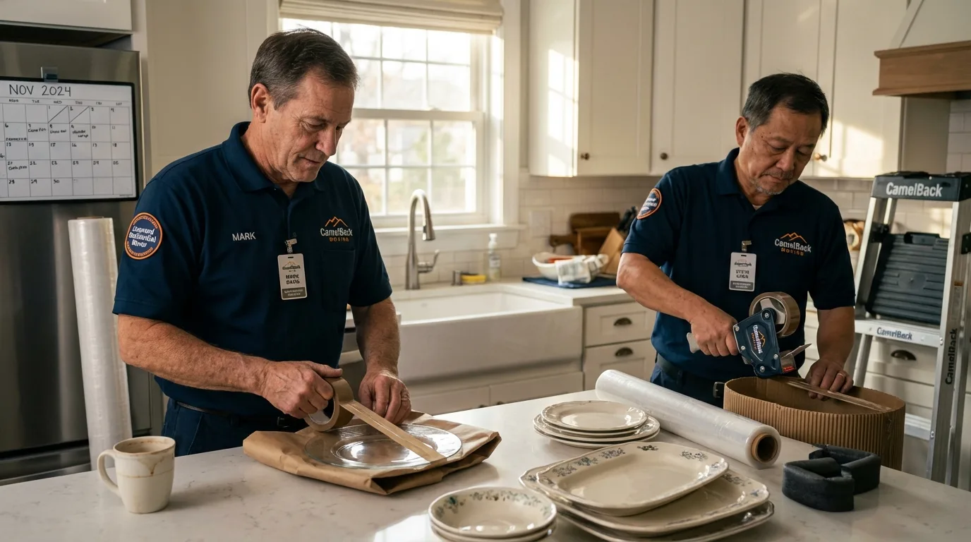 Professional crew packing kitchen dishware in Strasburg, PA
